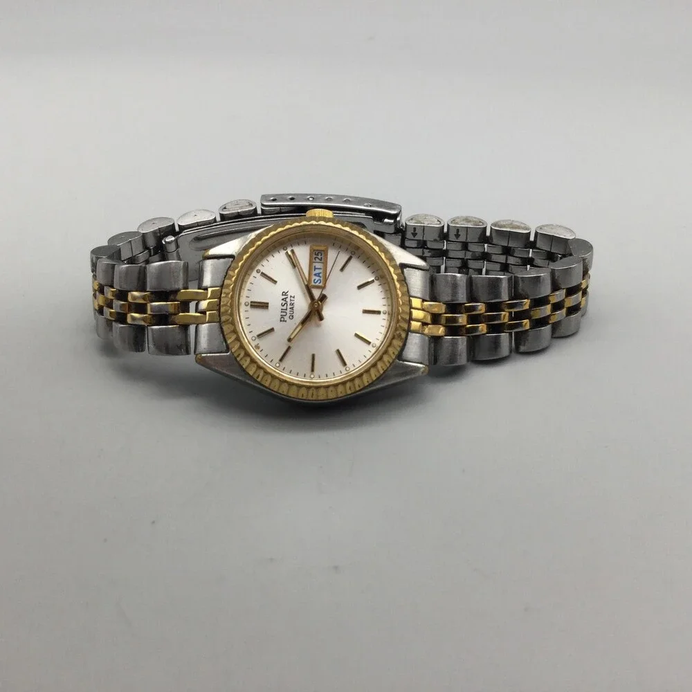 Vintage Pulsar V733-X003 Womens Watch 23mm Two Tone Day Date New Battery 6.25